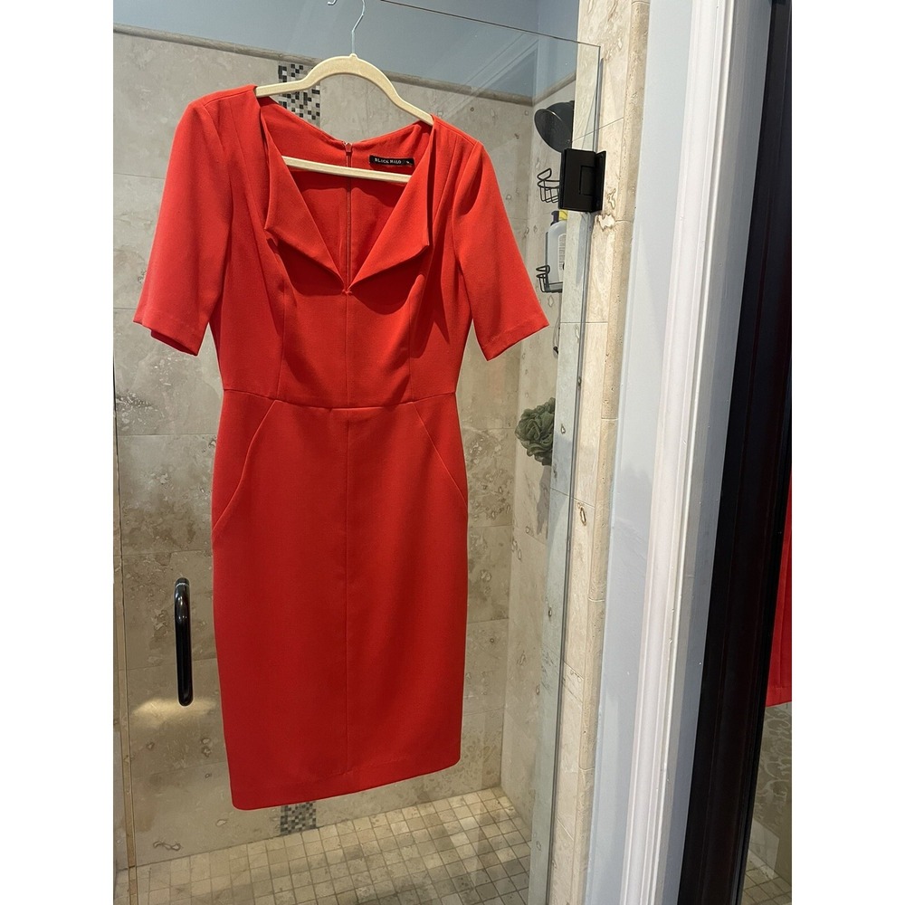 Black Halo Red Sheath Dress Size 6 Short Sleeve Midi Cocktail Evening Workwear
